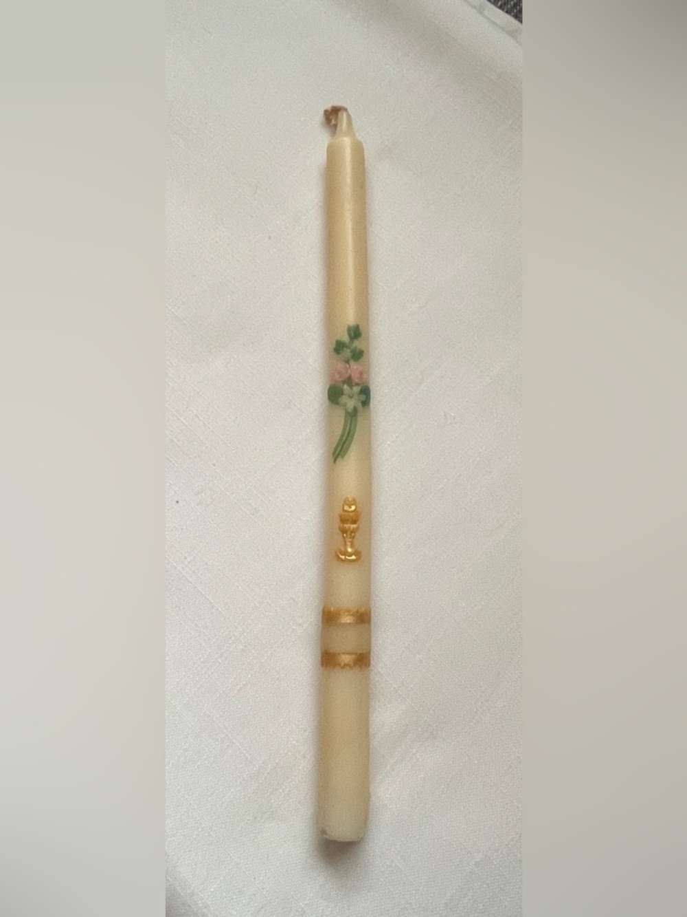 HTF 1940-50's Era Catholic First Holy Communion Embossed Painted Taper
Candle